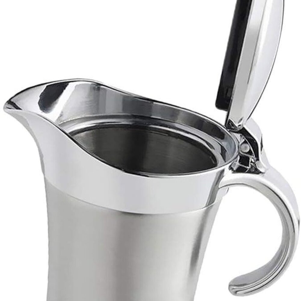 Double Insulated Gravy Boat - Stainless Steel Sauce Jug with Hinged Lid Hinged L